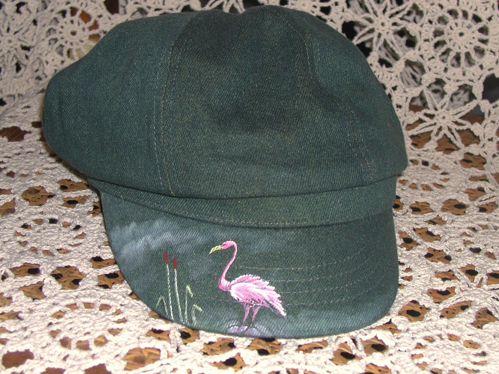 kn-pink-flamingo-on-green-denim-hat