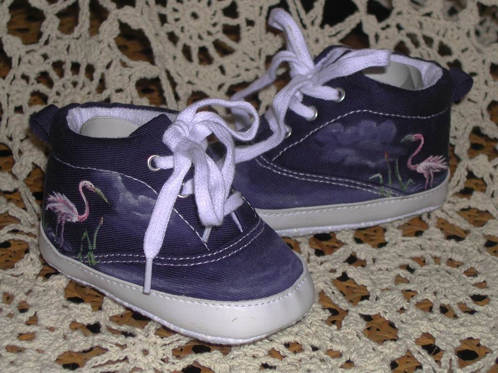 Pink Flamingo on Navy Baby Shoes