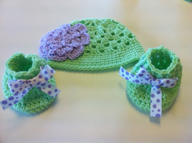 Baby Booties and Matching Bonnet
