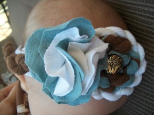 Handmade Baby Headband (Brown Blue & White)