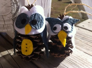 Handmade Felt Pine Cone Owl Ornaments