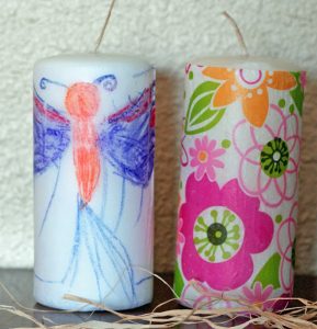 Transferring Ink to Candles Tutorial:  DIY Unique Christmas Gift with Your Child’s Artwork